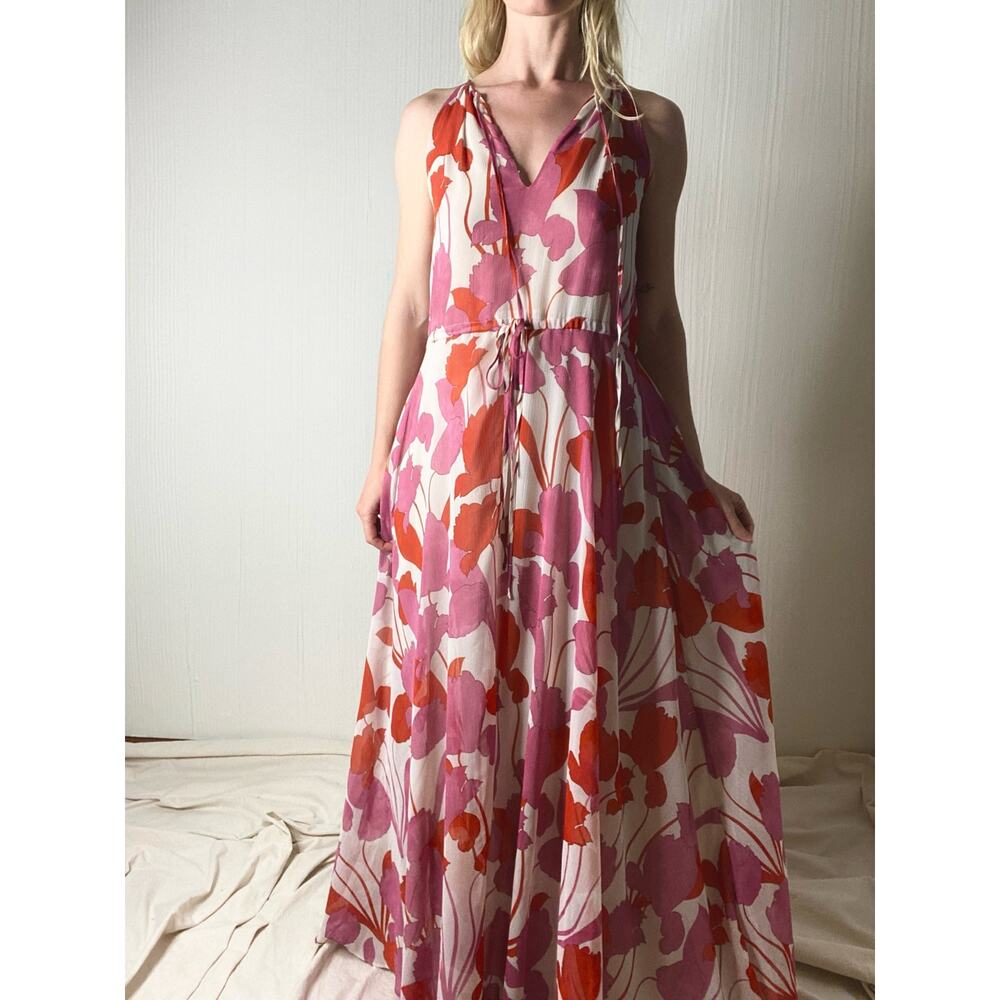 Mango Floral Pink Sleeveless Halter Maxi Gown Dress NWT US 4 - Picture 3 of 16